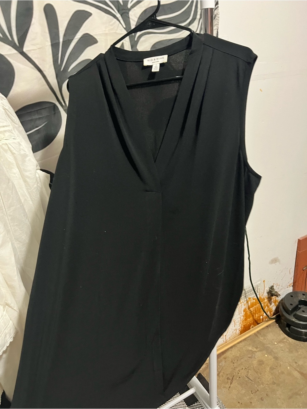 Rio & Rian Black Draped V-Neck Sleeveless Blouse 2X